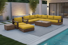 10 pc Pacific Teak Sectional Seating Group with 52" Rectangular Coffee Table. Sunbrella Cushion.