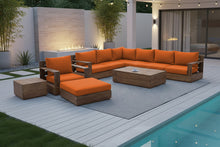 10 pc Pacific Teak Sectional Seating Group with 52" Rectangular Coffee Table. Sunbrella Cushion.