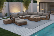 10 pc Pacific Teak Sectional Seating Group with 52" Rectangular Coffee Table. Sunbrella Cushion.