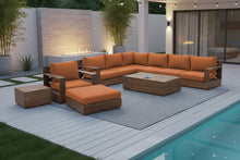 10 pc Pacific Teak Sectional Seating Group with 52" Rectangular Coffee Table. Sunbrella Cushion.
