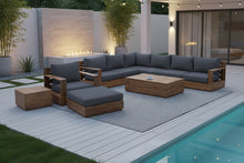 10 pc Pacific Teak Sectional Seating Group with 52" Rectangular Coffee Table. Sunbrella Cushion.