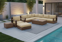 10 pc Pacific Teak Sectional Seating Group with 52" Rectangular Coffee Table. Sunbrella Cushion.