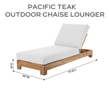 Set of 2 Pacific Teak Outdoor Chaise Lounger. Sunbrella Cushion.
