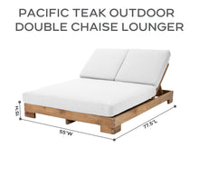 Pacific Teak Outdoor Double Chaise Lounger. Sunbrella Cushion.