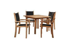 Curated Maison Perrin 5-Piece Square Teak Table Outdoor Dining Set w/ Stacking Armchairs
