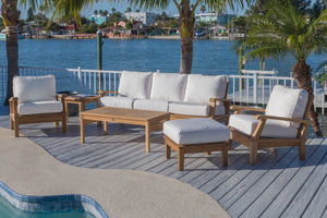 Royal Teak 5-Piece Miami Deep Seating Set - Sofa, Two Club Chairs, Ottoman, Rectangular Table