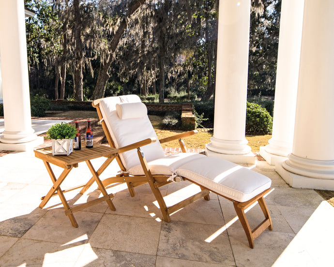 Royal Teak Outdoor Steamer Lounge Chair with Sunbrella Cushion