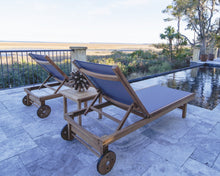Set of 2 Teak and Sling Outdoor Chaise Lounge with Wheels