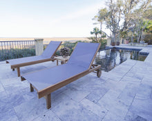 Set of 2 Teak and Sling Outdoor Chaise Lounge with Wheels
