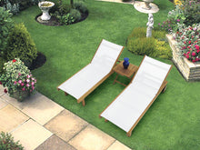 Set of 2 Teak and Sling Outdoor Chaise Lounge with Wheels