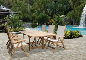 7 pc Florida Teak and Sling Dining Set with Rectangular 72"-96" Expansion Table