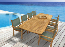 9 pc Captiva Teak and Sling Dining Set with 96-120" Rectangular Expansion Table