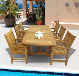 Royal Teak 7-Piece Compass Teak Dining Set with 64/80/96" Gala Expansion Double Leaf Table