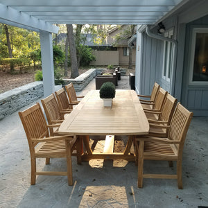 Royal Teak 9-Piece Compass Teak Dining Set with 84/102/120" Gala Expansion Double Leaf Table