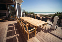 Royal Teak 9-Piece Captiva Teak and Sling Dining Set with 84/102/120" Gala Expansion Double Leaf Table