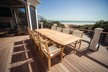 Royal Teak 9-Piece Captiva Teak and Sling Dining Set with 84/102/120" Gala Expansion Double Leaf Table