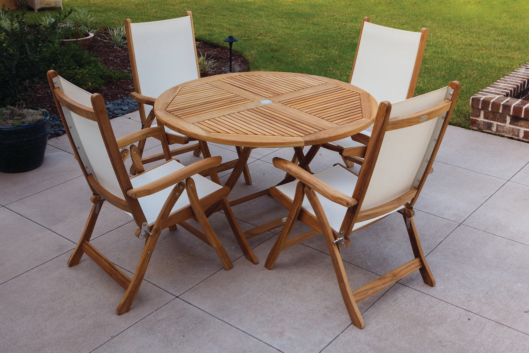 5pc Florida Teak and Sling Dining Set with Round 47 Folding Table
