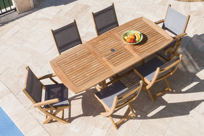 7pc Sailmate Teak and Sling Dining Set with 60-78