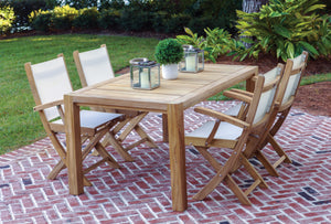 Royal Teak 5-Piece Sailmate Teak and Sling Dining Set with 63" Rectangular Table