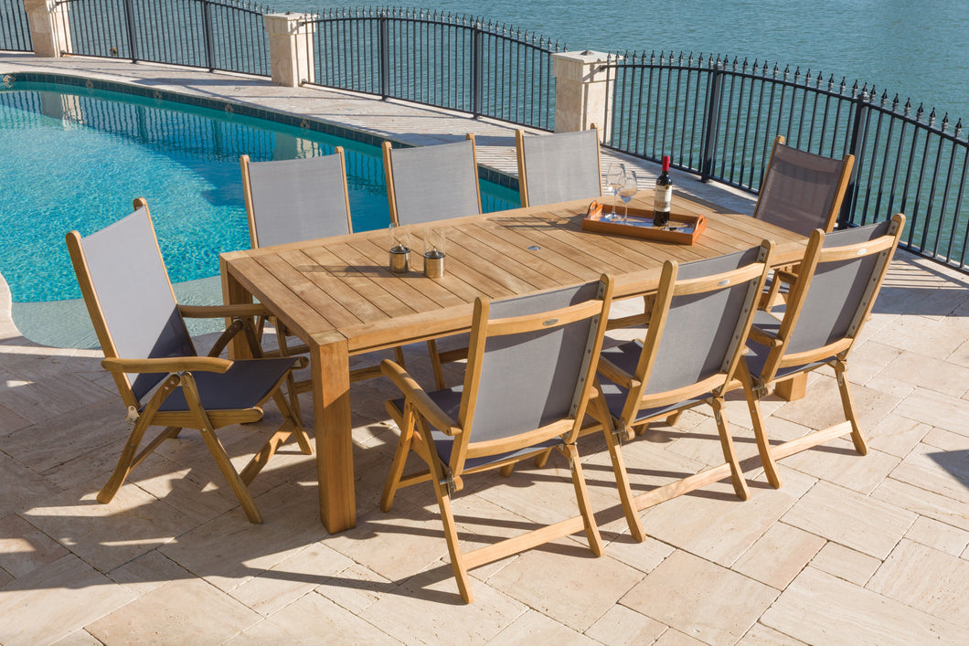 9 pc Florida Teak and Sling Dining Set with 96