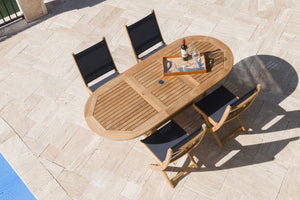 Royal Teak 5-Piece Sailmate Teak and Sling Dining Set with 60-78" Oval Expansion Table