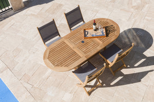 Royal Teak 5-Piece Sailmate Teak and Sling Dining Set with 60-78" Oval Expansion Table