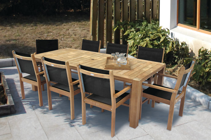 Royal Teak 9-Piece Captiva Teak and Sling Dining Set with 96