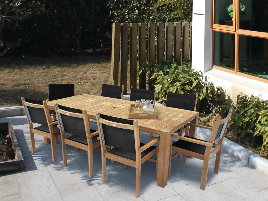 Royal Teak 9-Piece Captiva Teak and Sling Dining Set with 96