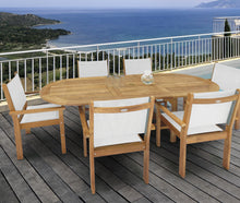 7 pc Captiva Teak and Sling Dining Set with 72-96" Oval Expansion Table