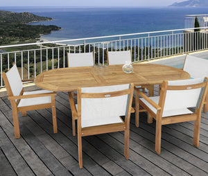 Royal Teak 7-Piece Captiva Teak and Sling Dining Set with 72-96" Oval Expansion Table