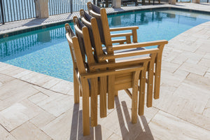 9 pc Captiva Teak and Sling Dining Set with 96-120" Rectangular Expansion Table