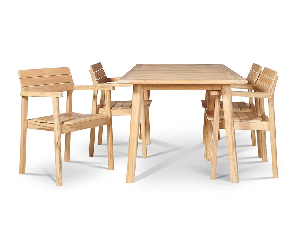 Curated Maison Riva 5-Piece Rectangular Teak Outdoor Dining Set with Stacking Armchairs