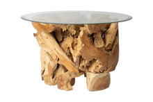 30" Teak Root Block Coffee Table with Glass Top