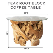 30" Teak Root Block Coffee Table with Glass Top