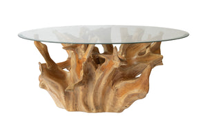 40" Teak Root Coffee Table with Glass Top