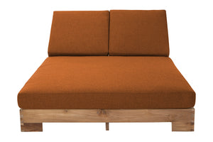 Pacific Teak Outdoor Double Chaise Lounger. Sunbrella Cushion.