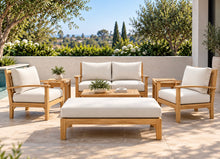 7 pc Huntington Teak Loveseat Deep Seating Set with Coffee Table. Sunbrella Cushion.