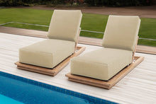 Set of 2 Hermosa Teak Outdoor Chaise Lounger. Sunbrella Cushion.