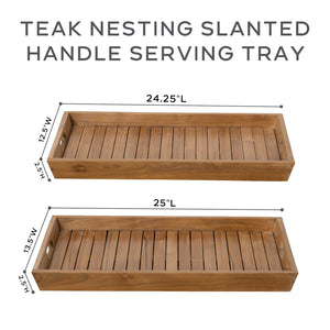 Set of 2 Teak Nesting Slanted Handle Serving Tray (B/C)