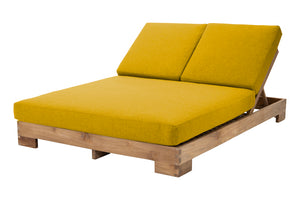 Pacific Teak Outdoor Double Chaise Lounger. Sunbrella Cushion.