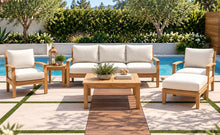 6 pc Huntington Teak Outdoor Deep Seating Group with 36" Chat Table. Sunbrella Cushion