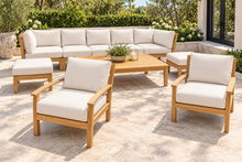 10 pc Huntington Teak Outdoor Seating Group with 42"x72" Chat Table. Sunbrella Cushion.