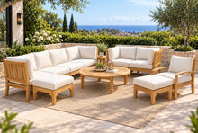 11 pc Huntington Teak Deep Seating Set with 52" Chat Table. Sunbrella Cushion.