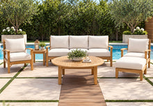 6 pc Huntington Teak Outdoor Deep Seating Group with 52" Chat Table. Sunbrella Cushion