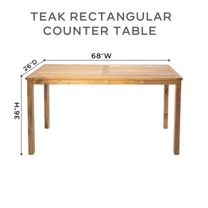 26"x68" Teak Rectangular Bar/Counter Table