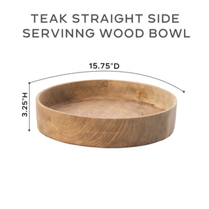 Teak Straight Side Serving Wood Bowl (J)