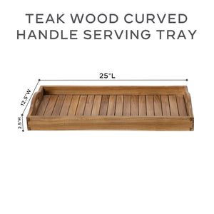 Teak Wood 12.5" x 25" Curved Handle Serving Tray (A)
