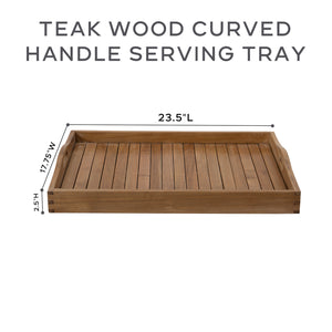Teak Wood 17.75" x 23.5" Curved Handle Serving Tray (F)