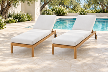 Set of 2 Venice Teak Outdoor Chaise Lounger with Wheels Sunbrella Cushion.
