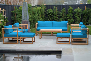 10 pc Venice Teak Deep Seating Set with Coffee Table. Sunbrella Cushions